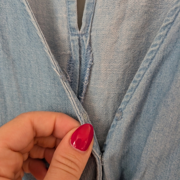 Old Navy Light Blue Chambray Surplice V Neck Ruffle Sleeve Wide Leg Jumpsuit - Picture 3 of 11